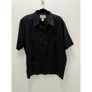 Mojito Collection Guayabera Shirt Mens 2X Black 100% Linen 4 Pocket Cuban